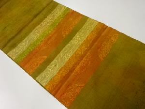 リサイクル　手織り紬 横段に花模様織り出し開き名古屋帯（額縁仕立て）